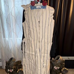 Anthropologie Cream and Blue Striped Sleeveless Jumpsuit